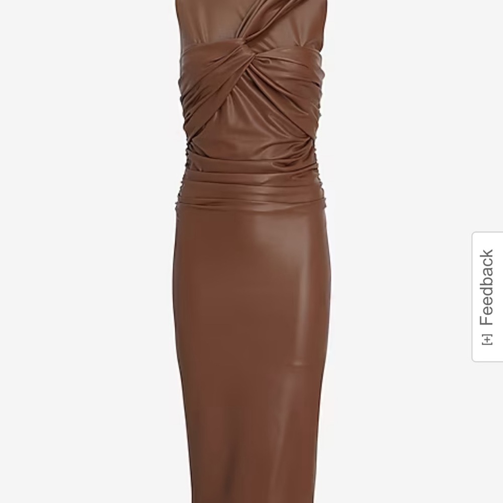 Express Body Contour Faux Leather Twist Front Midi Dress
